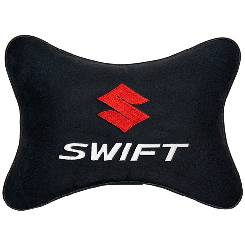 Автомобильная подушка на подголовник алькантара Black с логотипом автомобиля SUZUKI SWIFT
