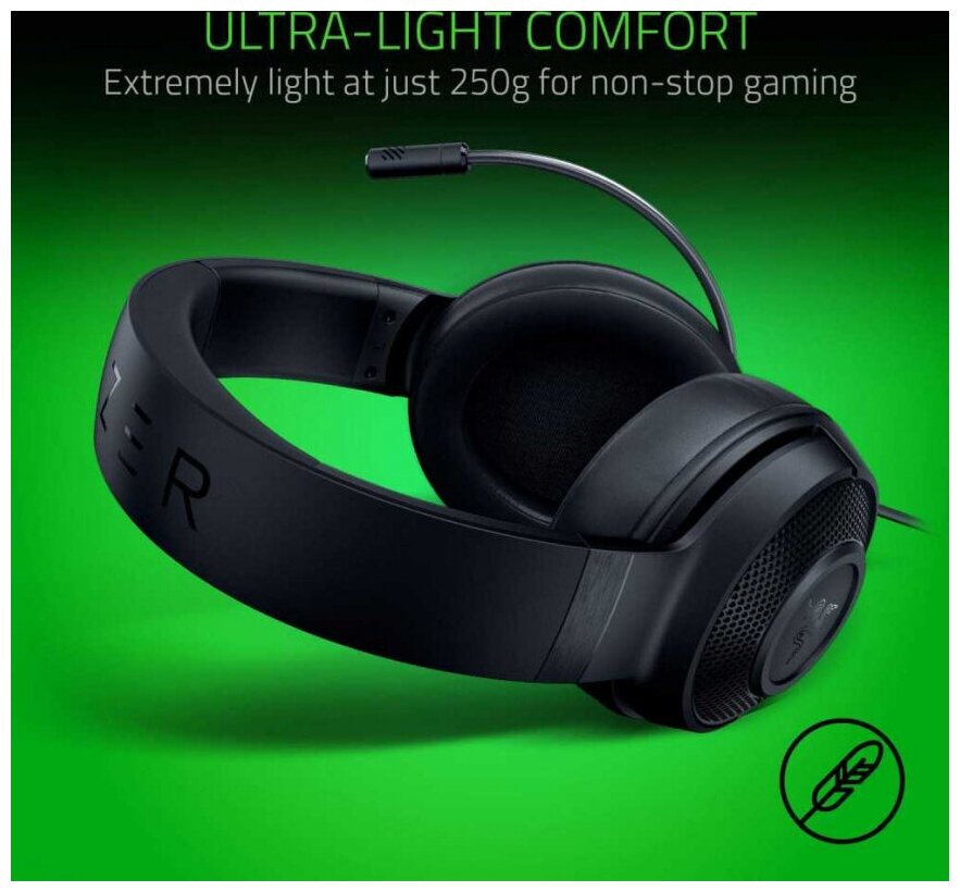 Гарнитура игровая RAZER Kraken X, для компьютера, мониторы, черный [rz04-02890100-r3m1] - фото №5