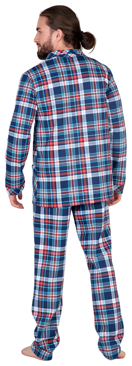 Комплект мужской Lilians., домашний, пижама, размер 52, утепленная, сине-бирюзовый, клетка - фотография № 5