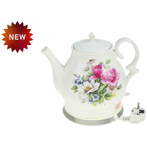 Электрический керамический чайник домашний чайник с рисунком объем 17 лзащита от перегревадля домаофисабелый с розами 369900₽