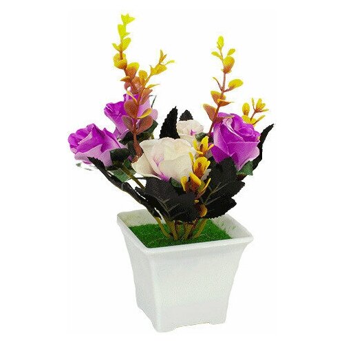 Искусственные цветы, декоративный букет Розы, 19 см, фиолетовые и белые