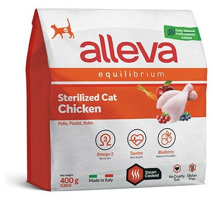 Alleva Equilibrium Adult Cat Sterilized Chicken сухой корм для взрослых стерилизованных кошек и кастрированных котов курица - 400 г