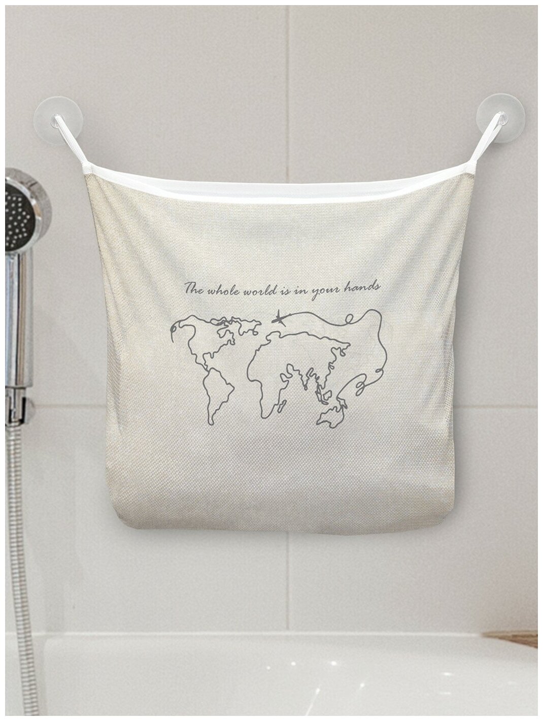 фото Органайзер для ванной - Сетка настенная JoyArty на присосках для игрушек "Целый мир в твоих руках", 39x33 см