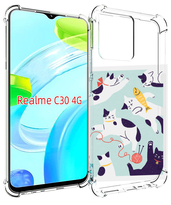 Чехол MyPads коты-с-клубками для Realme C30 4G / Narzo 50i Prime задняя-панель-накладка-бампер