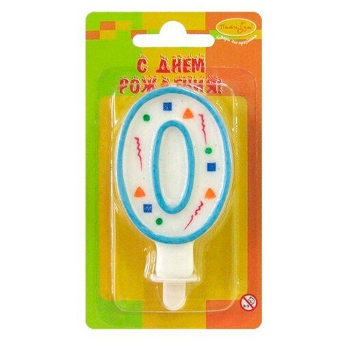 Свеча Цифра 0 Голубое Конфетти 7см 107553