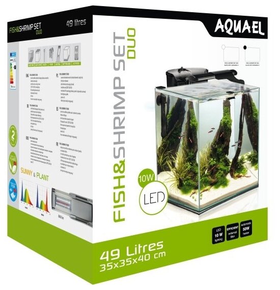 Аквариум Aquael FISH & SHRIMP SET DUO белый 49 литров, (35*35*40см) с внешним фильтром, обогревателем и светильником