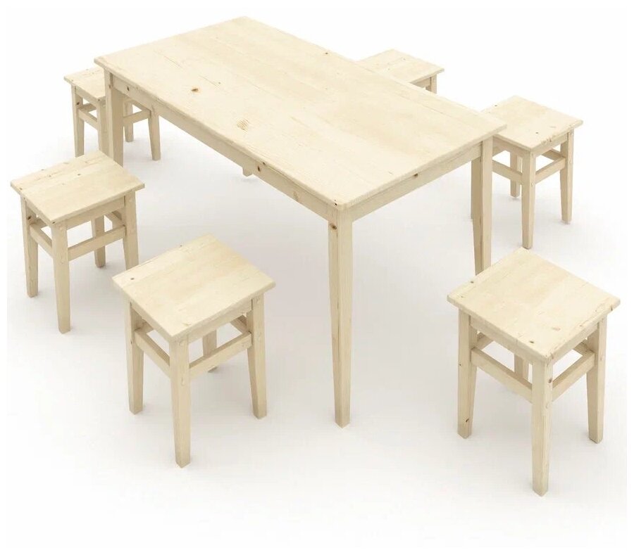 Комплект обеденной мебели из дерева (стол 1,5м + 6 табуретов) КМО-14 (без покраски)