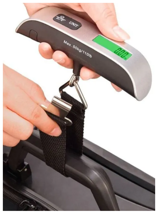 Ручные электронные весы-безмен для багажа до 50 кг с функцией термометра + зеленая подсветка