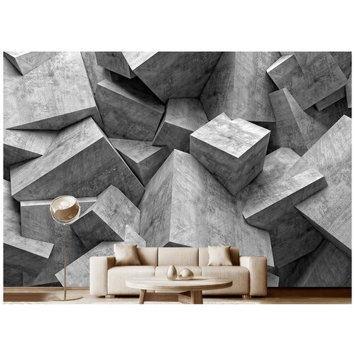 Фотообои на стену флизелиновые 3D Модный Дом Бетонные кубы 400x270 см (ШxВ), фотообои скульптура