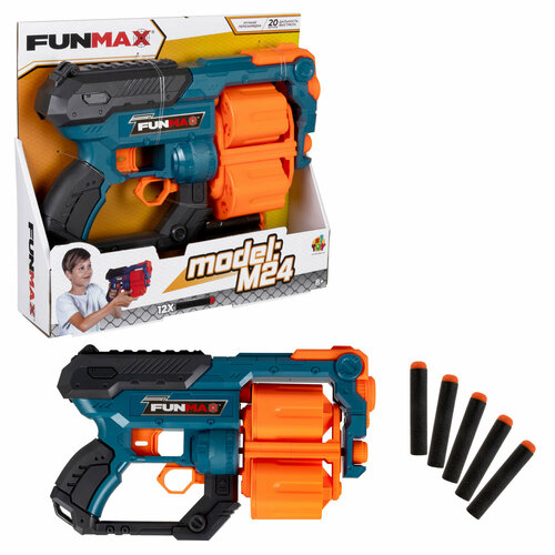 Бластер механический 1toy Funmax M24 2 барабана на 6 выстрелов, в компл. 12 EVA снарядов