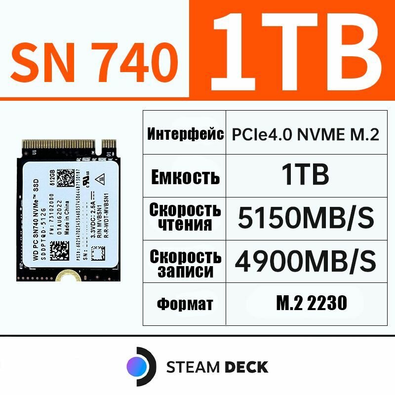 1ТБ SSD M.2 SN740 2230 PCIe 4.0 NVME для Steam Deck Surface laptop