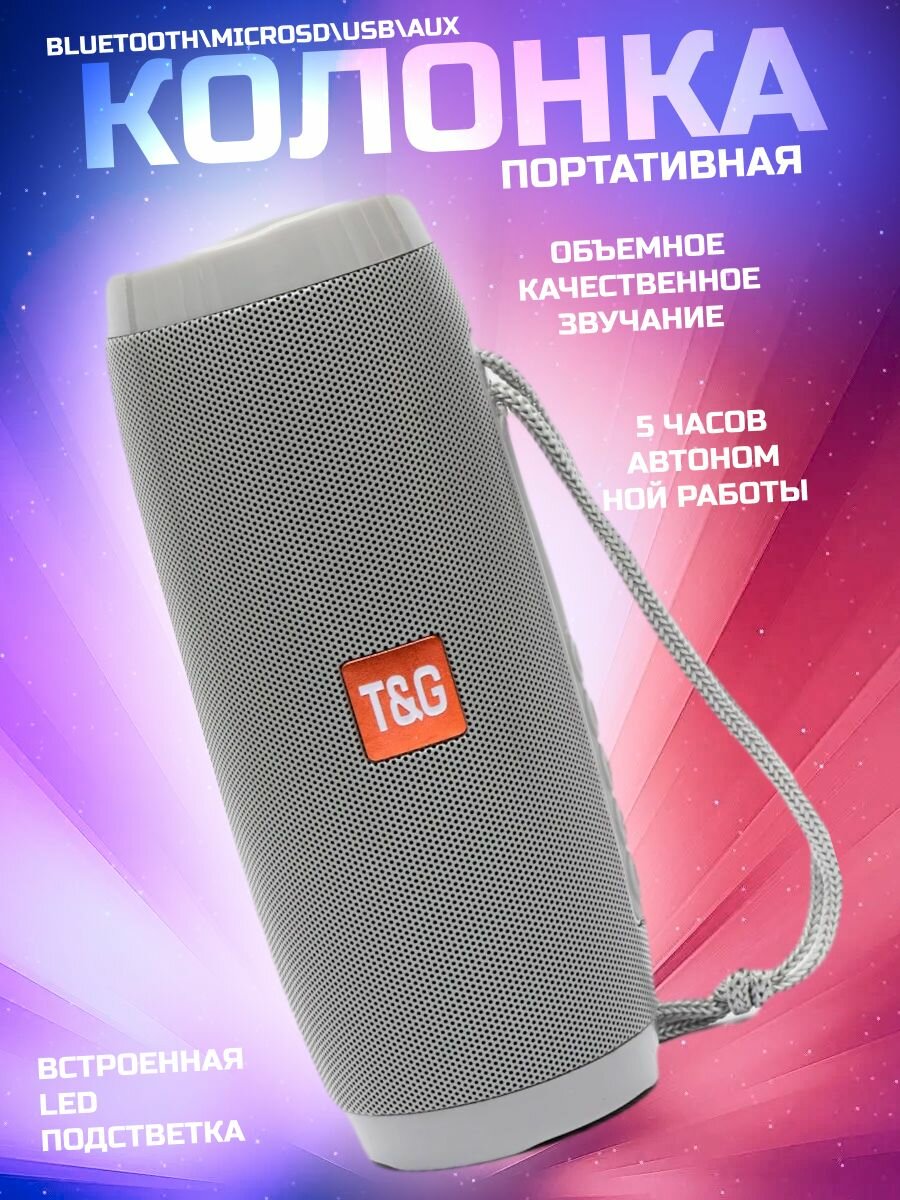 Портативная акустика T&G TG157 CN, 10 Вт, серый