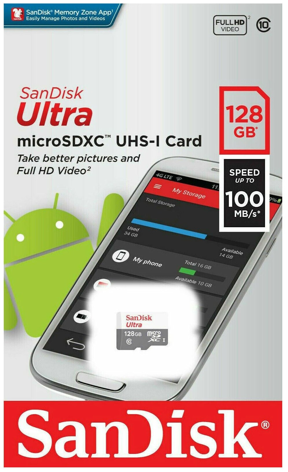 Карта памяти SanDisk Ultra microSDXC 128 ГБ Class 10, UHS-I, R 100 МБ/с — фото 1
