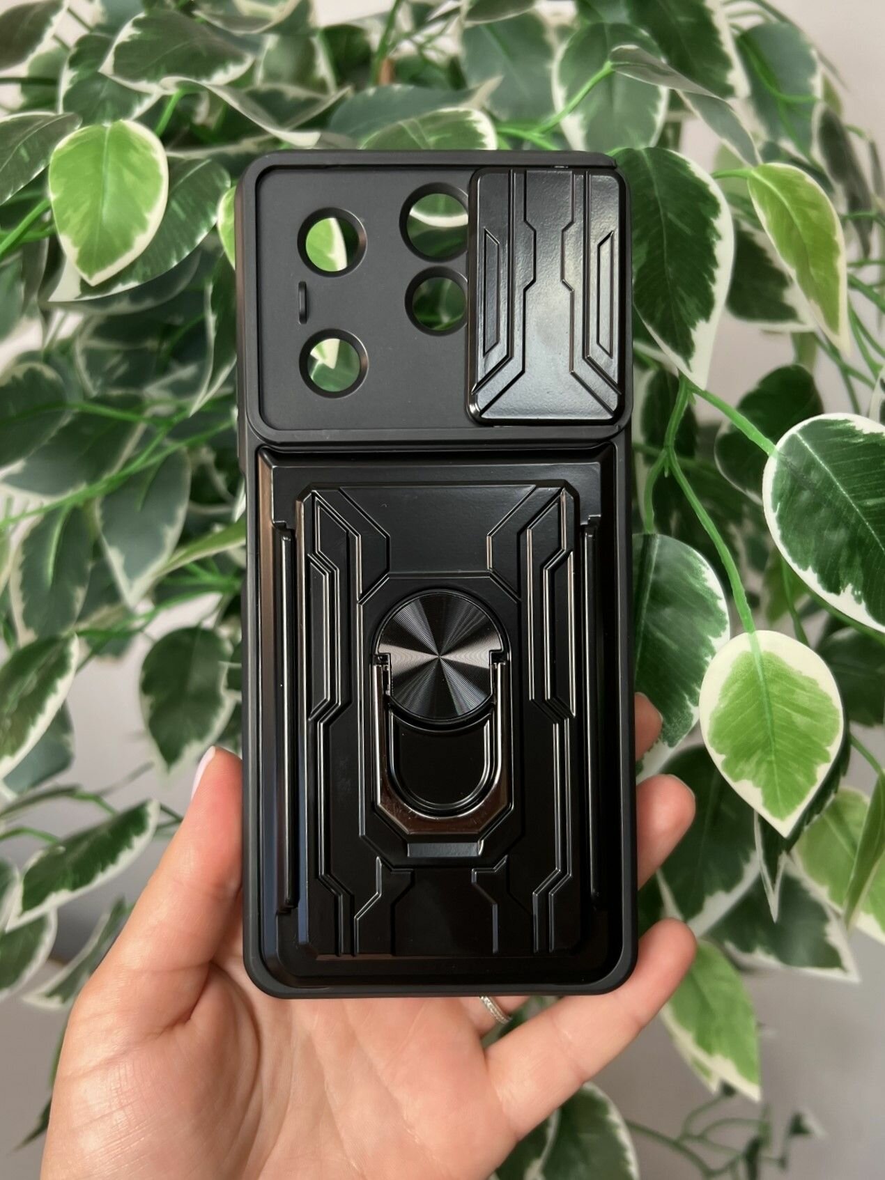 Чехол противоударный с картхолдером для Tecno Spark 20 Pro / Техно Спарк 20 Про (Черный) — фото 1