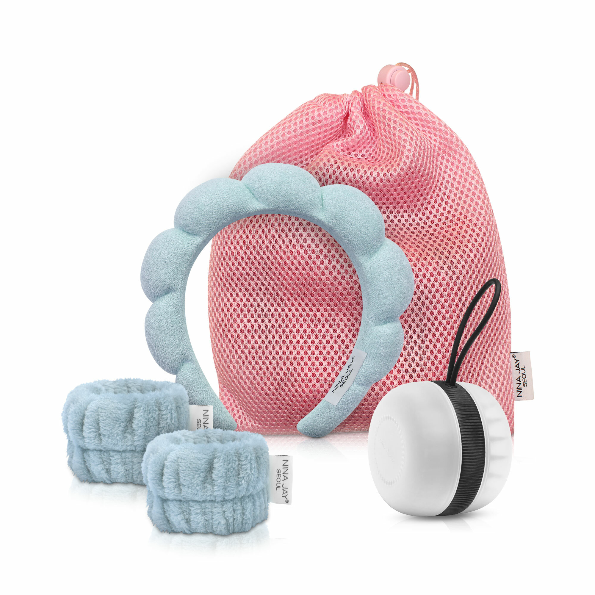 Набор в мешочке: расческа + ободок + напульсники голубой цвет NINA JAY