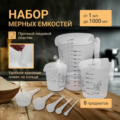 Мерный стакан графин и ложки емкости SparkPlast набор 8 шт 1000 мл 500 мл 200 мл 100 мл 50 мл 15 мл 5 мл 1 мл 519₽