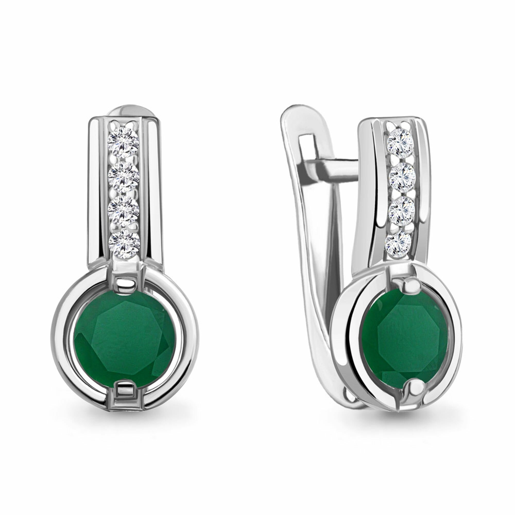 Серьги Diamant online, серебро, 925 проба, родирование, агат, фианит, длина 1.4 см, , бирюзовый