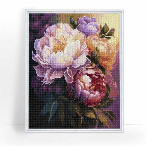 Алмазная мозаика на подрамнике 40х50 см полная выкладка Цветущие пионы ТМ Цветной