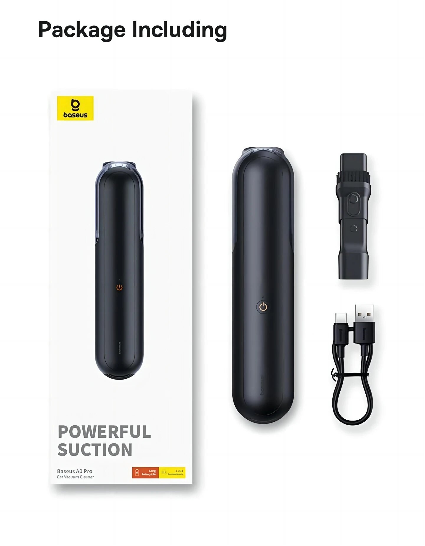 Пылесос Baseus A0 Pro автомобильный портативный беспроводной 4000 па 2 в 1 Black