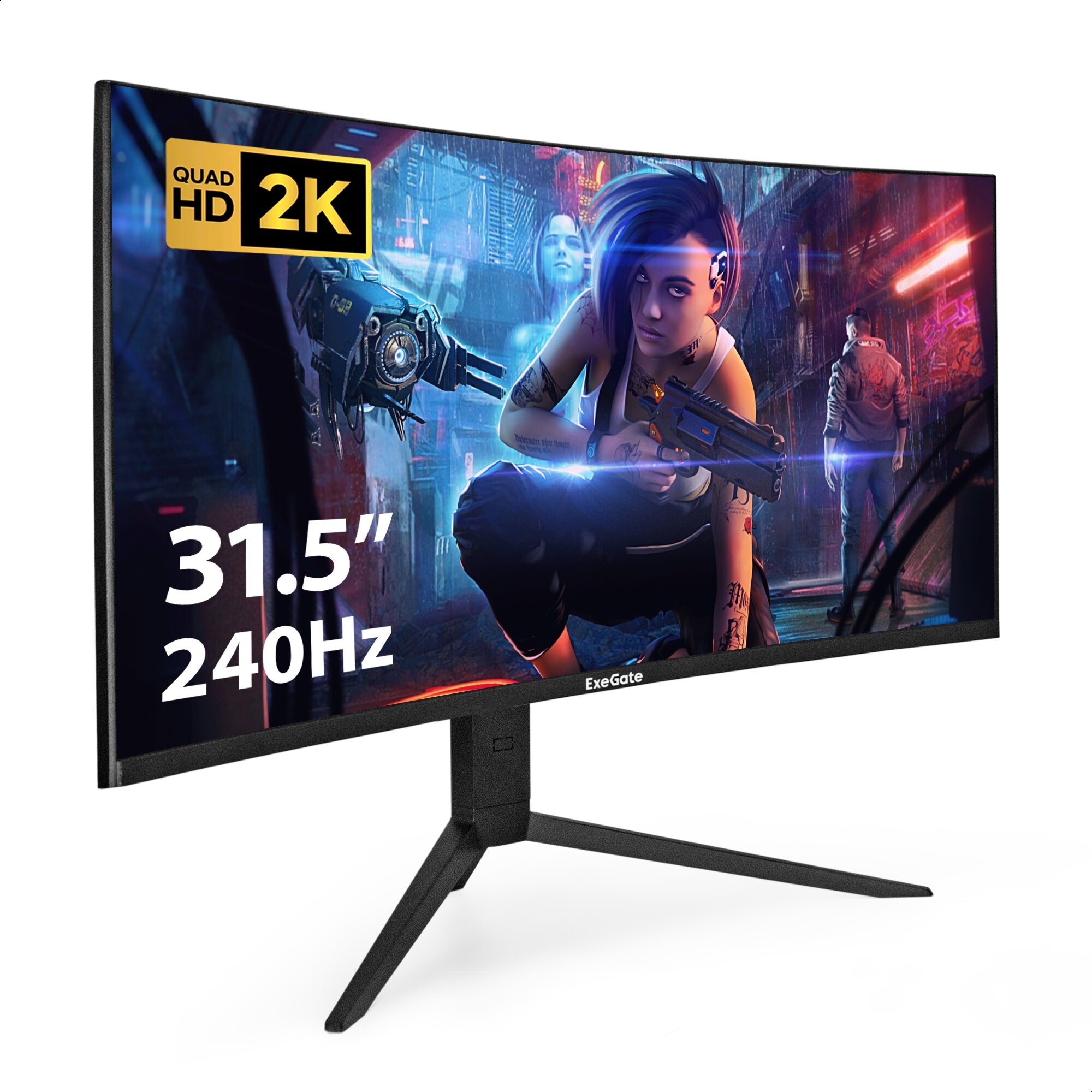 Монитор изогнутый игровой 240 Гц 31.5" ExeGate Combat EC3207TA (VA Curved R1500 LED Grade A+, 2K 2560x1440@240Гц (WQHD) 16:9 300cd/m2 3000:1 USB audio-out Flicker-free FreeSync) EX297503RUS