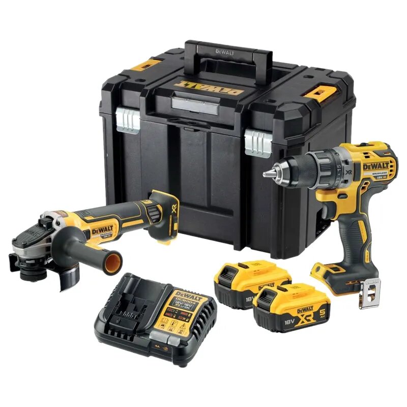 Аккумуляторный набор DEWALT DCK2020P2T: дрель-шуруповерт DCD791 + угловая шлифмашина DCG405 + 2АКБ 5А*ч и ЗУ, в кейсе TSTAK