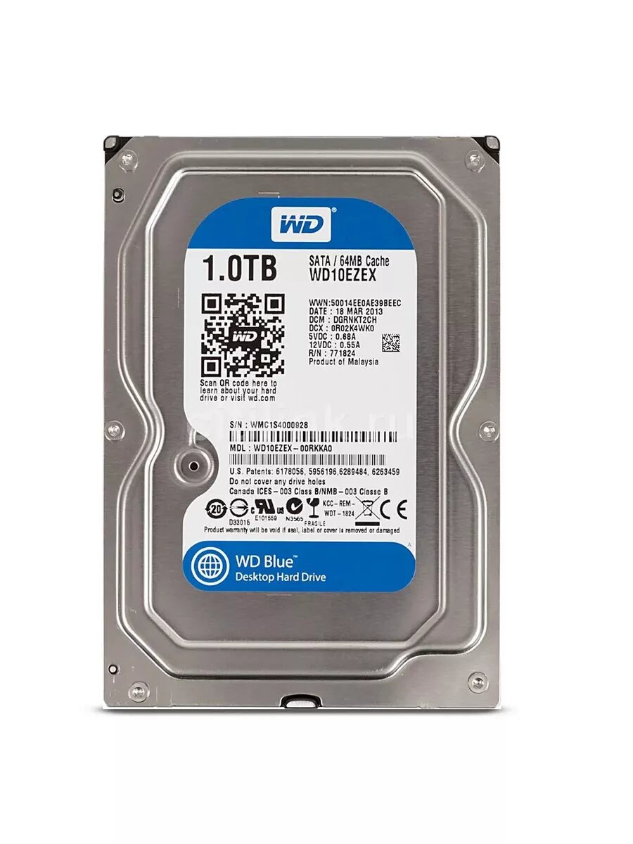 Жесткий диск HDD, 1 ТБ, 3.5", 7200 об. мин (WD10EZEX)
