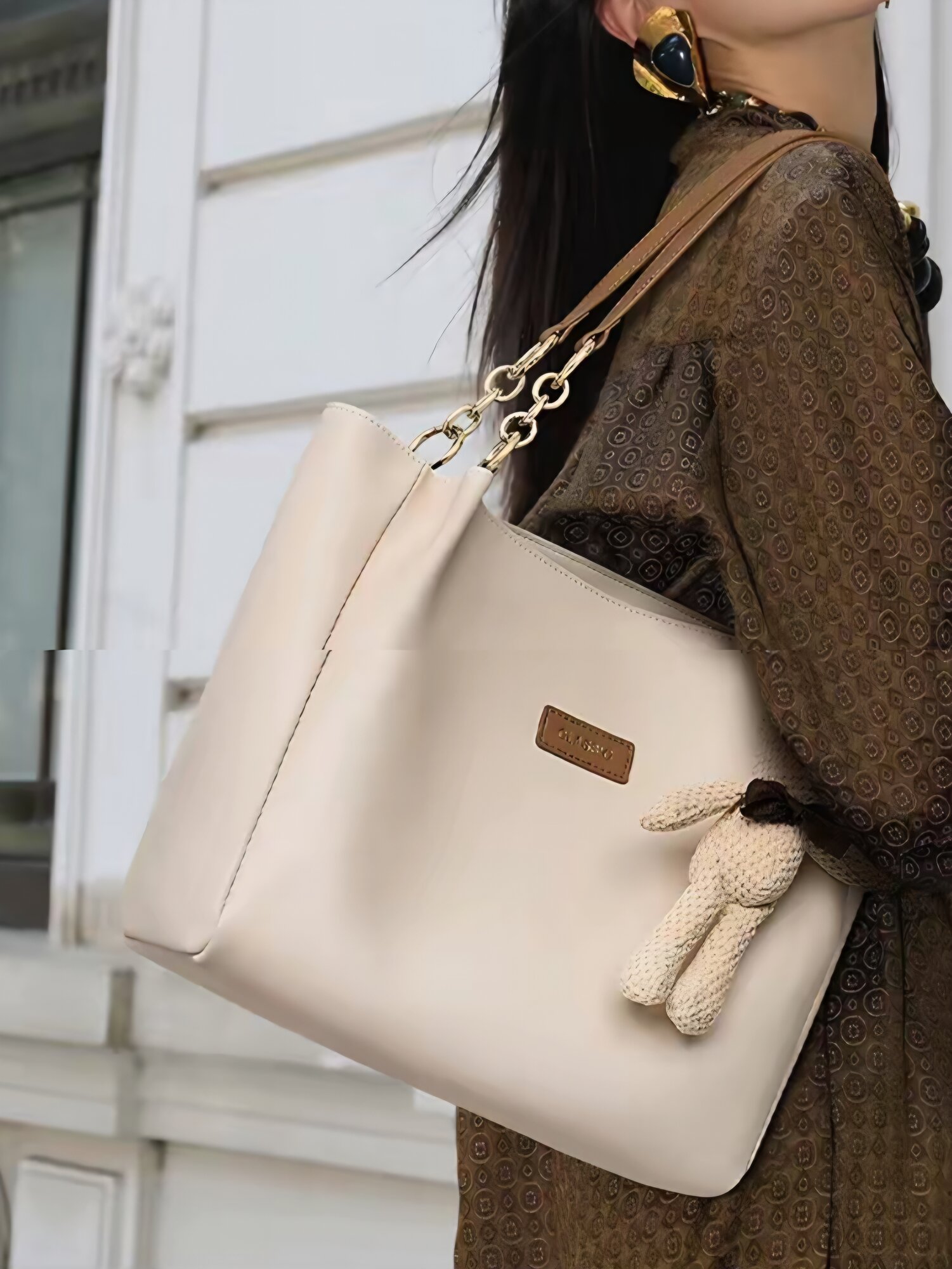 Сумка тоут VINEY из натуральной кожи, VINEY, фактура матовая, светло-бежевый — фото 1