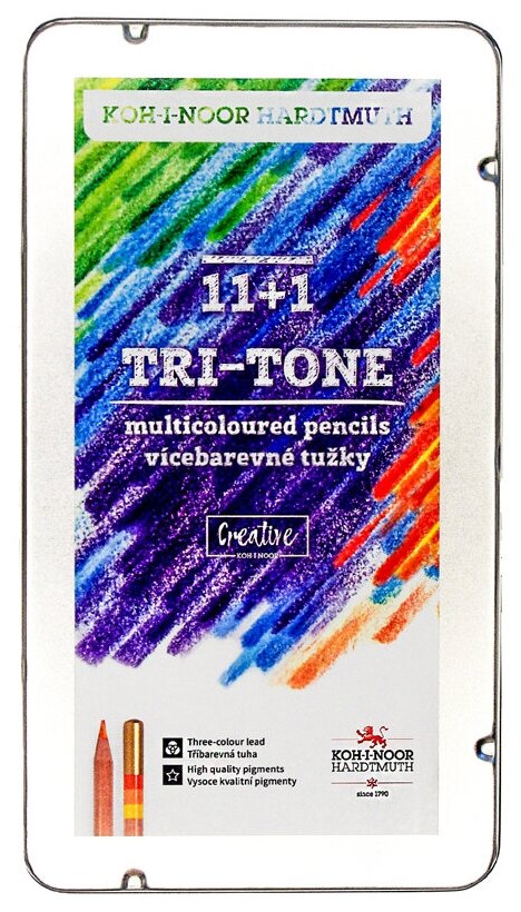 Карандаши многоцветные Koh-I-Noor "TRI-TONE 3442", 12шт, металл. коробка
