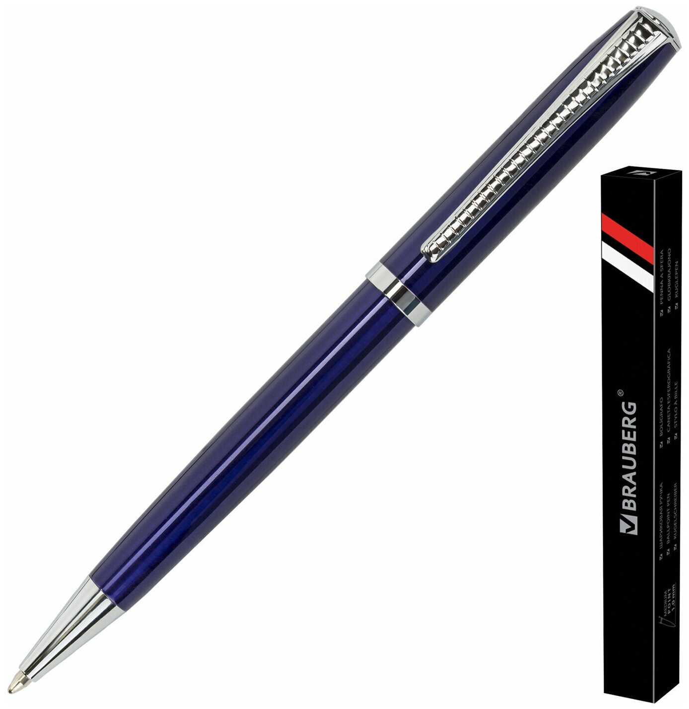 ручка шариковая Brauberg "De luxe Black", корпус черный, золот. детали, синяя - фото №14