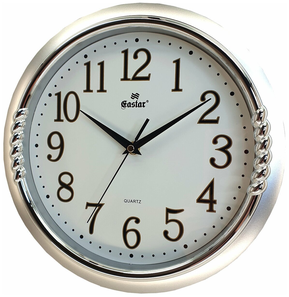 Часы настенные бесшумные с плавным ходом круглые Gastar 912 S светлый циферблат ободок под серебро диаметр 29 см