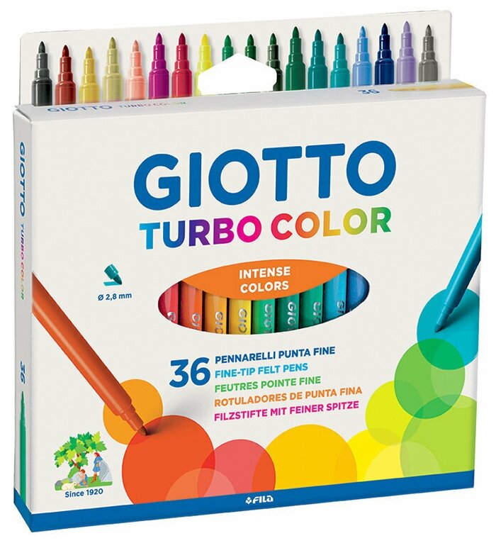 Набор фломастеров цветных Giotto Turbo Color, на водной основе, 2.8 мм, картонная коробка 36 цветов