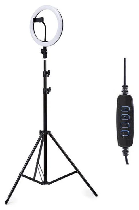 фото Светодиодная кольцевая лампа M20 со встроенным шарниром, штативом, держателем телефона, диаметр 20 см