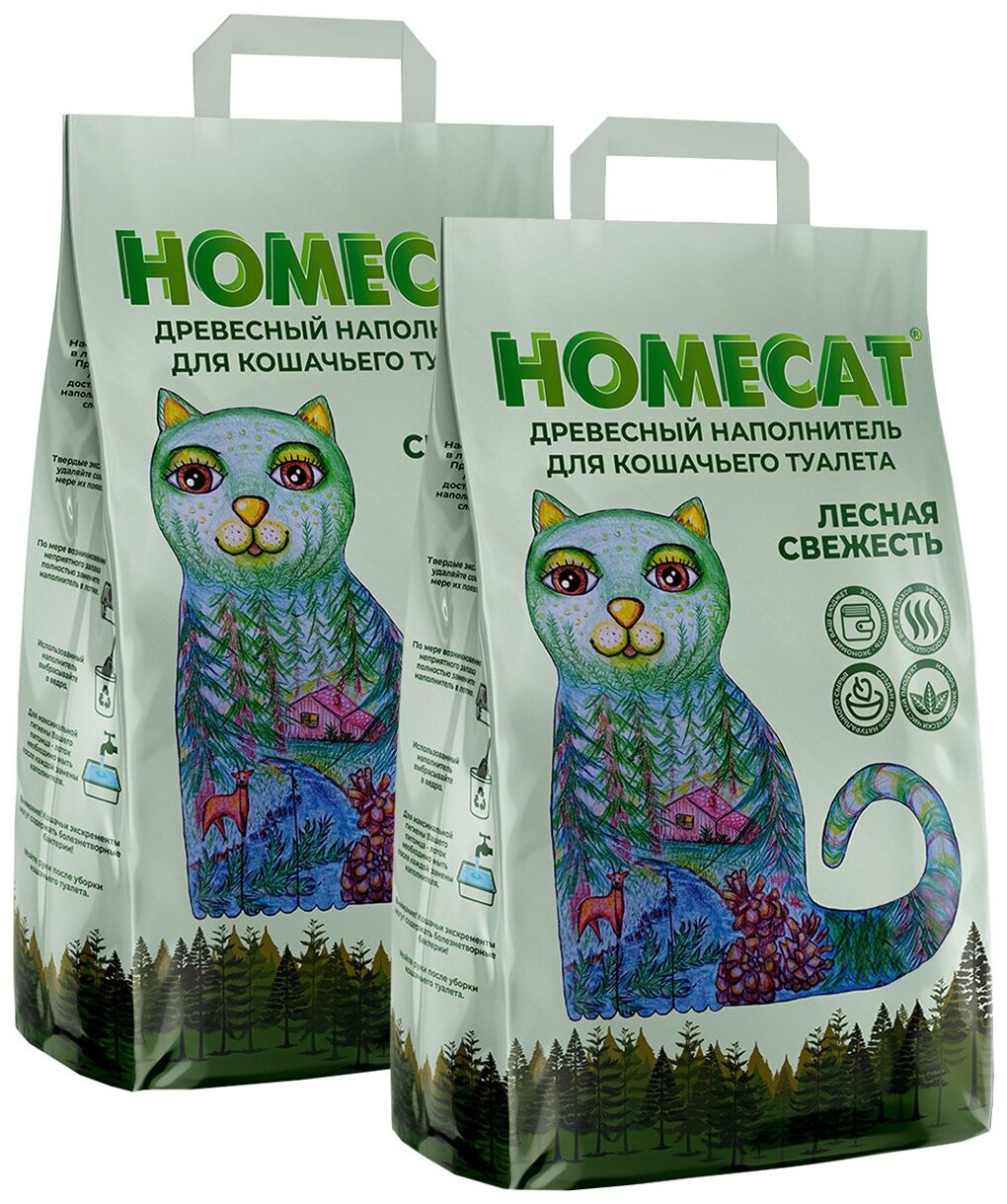 HOMECAT лесная свежесть наполнитель древесный для туалета кошек (20 + 20 кг)