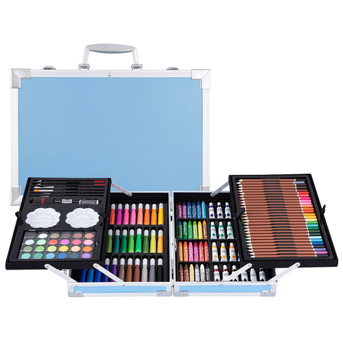 Набор для рисования детский в чемоданчике в кейсе с выдвижными ярусами с красками, фломастерами, цветными карандашами и мелками