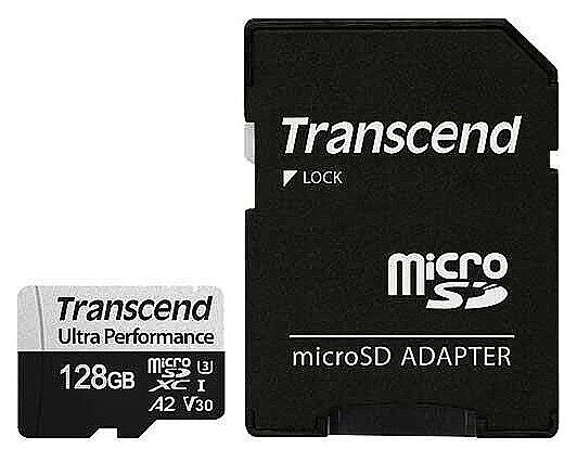 Карта памяти 128Gb - Transcend MicroSDXC 340S Class 10 UHS-I U3 V30 A2 TS128GUSD340S с адаптером SD