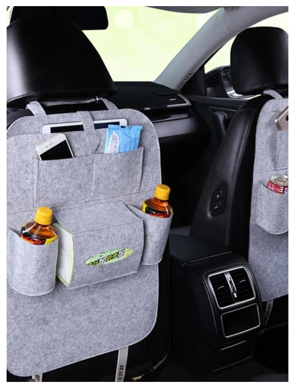 Органайзер на спинку сиденья авто / Автомобильный чехол с карманами / Накидка для для защиты спинок сидений / Сумка для хранения вещей