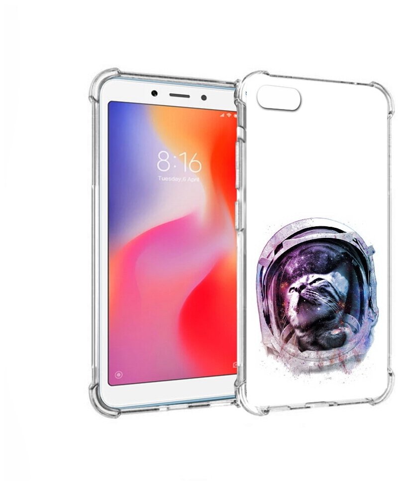 Чехол задняя-панель-накладка-бампер MyPads кот в шлеме для Xiaomi Redmi 6A противоударный