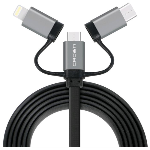 Кабель Crown USB - microUSB/USB Type-C/Lightning CMCU-3182 black кабель usb crown usb microusb cmcu 3103m cm000003315 красный