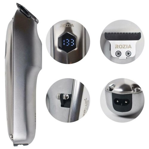 Профессиональный триммер RoziaPro машинка для стрижки бороды и усов для головы c LED дисплеем для оконтовки мужской серебристый UP 318000₽
