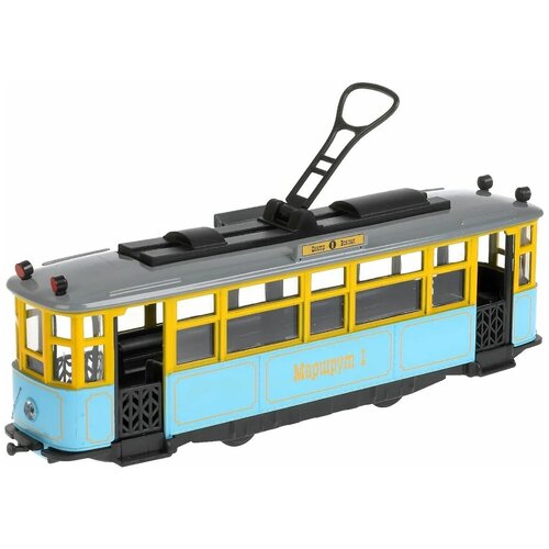 Машинка Технопарк Трамвай Ретро свет и звук синий 17 см
