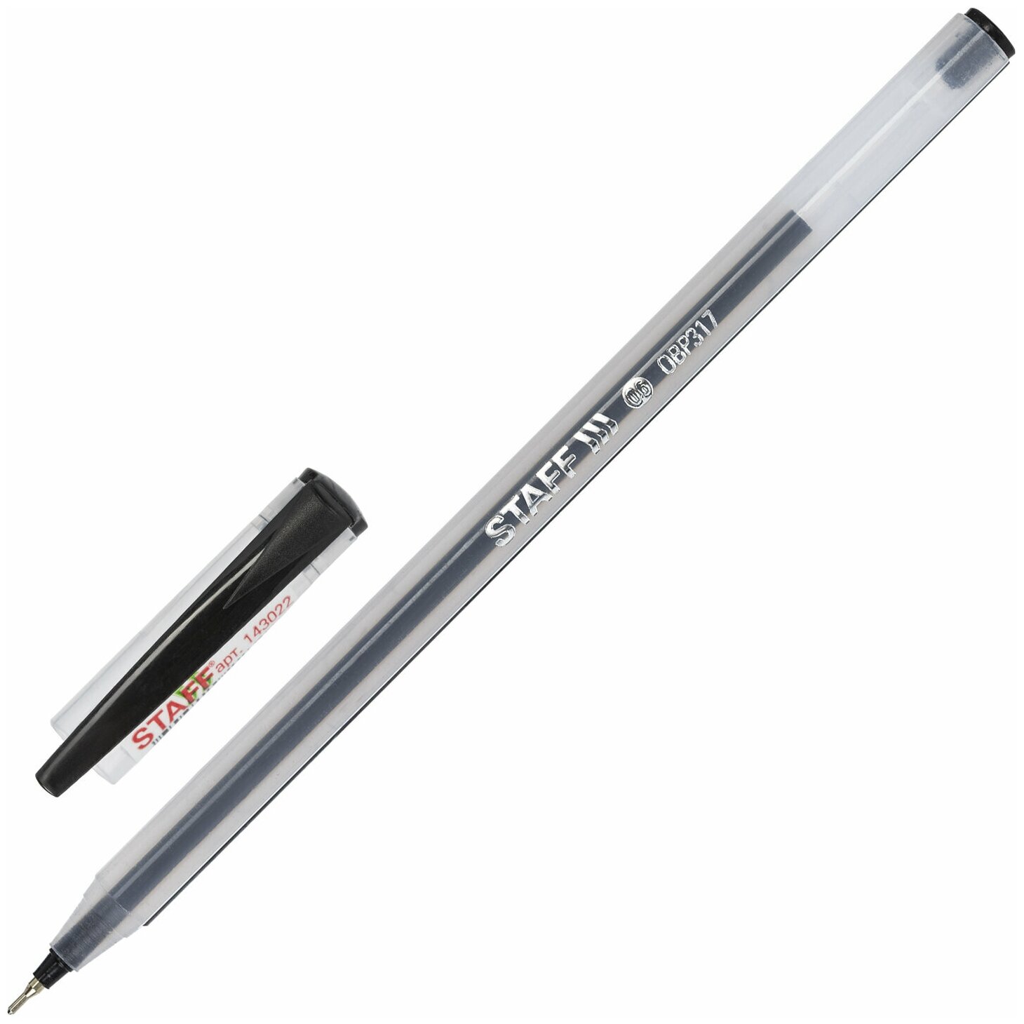 Ручка шариковая масляная STAFF "OBP-317", черная, корпус матовый, игольчатый узел 0,6 мм, линия письма 0,3 мм, 143022 В комплекте: 50шт.