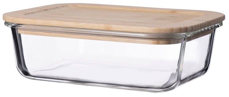 Контейнер 1050 мл для хранения продуктов и запекания еды стеклянный с крышкой из бамбука Smart Solutions, LB1050RC - фотография № 3