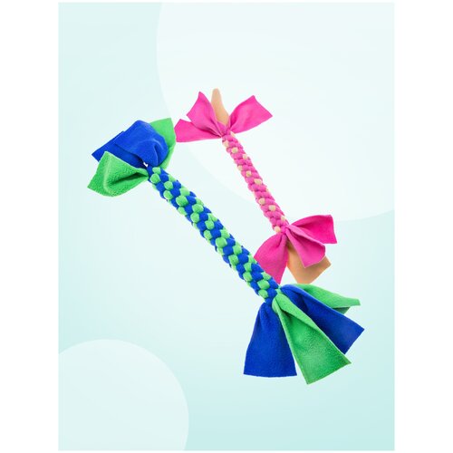 Игрушка для собак набор - 2 штуки. Размер М - для мелких пород собак. Цвет синий/зеленый/розовый/бежевый и розовый/бежевый. Длинна 25-45 см Диаметр 2 см.