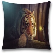 Наволочка декоративная на молнии, чехол на подушку JoyArty "Скучающий тигр" 45х45 см