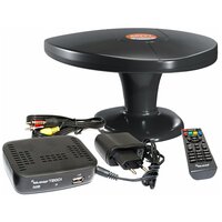 Комплект (ТВ приставка + мощная комнатная антенна) бесплатного цифрового телевидения РЭМО DVB-T2