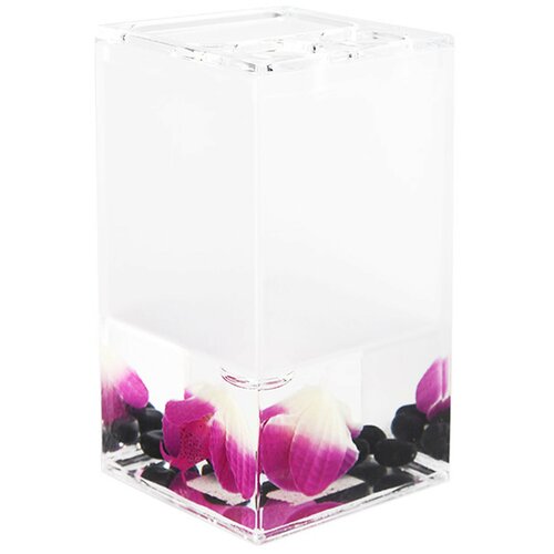 Стакан для зубных щёток, белый лепестки роз, с разделением