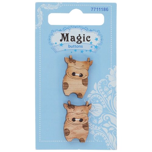 фото Пуговицы фигурные magic buttons 'корова', 24*16 мм, 2 прокола, дерево, 2 шт