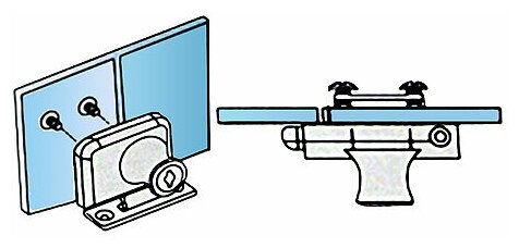 Замок для стеклянных витрин, фиксация двух стеклянных витрин