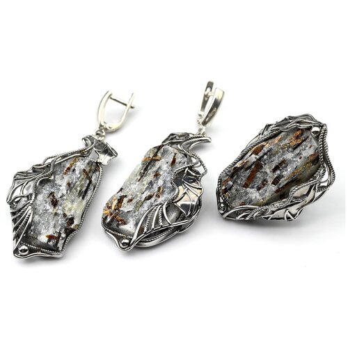 Комплект бижутерии Радуга Камня: кольцо, серьги, кристалл, размер кольца 19, белый, черный