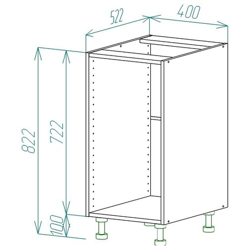 Корпус напольного кухонного модуля шириной 400 мм, влагостойкое дно, противоударная кромка
